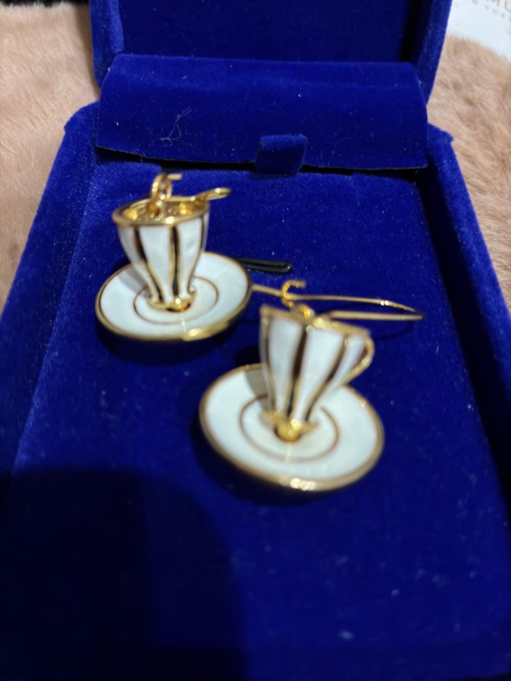 White Enamel Teacup & Saucer Drop Earrings - Women Jewelry
